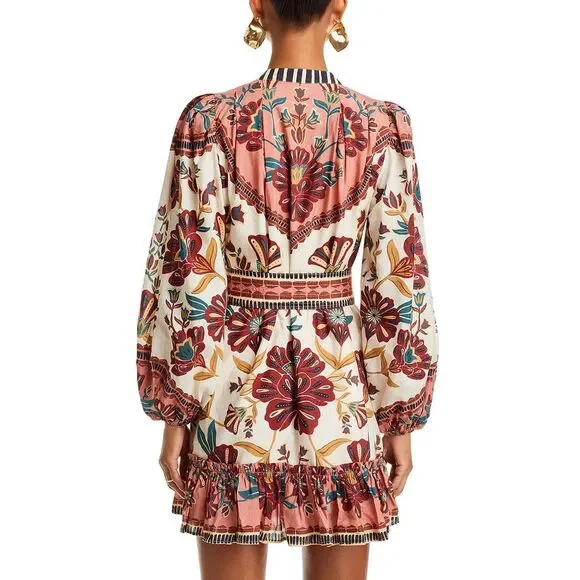 Farm Rio Womens Belted Mini Dress Small Raid Cream - NWT $248 - Picture 4 of 6